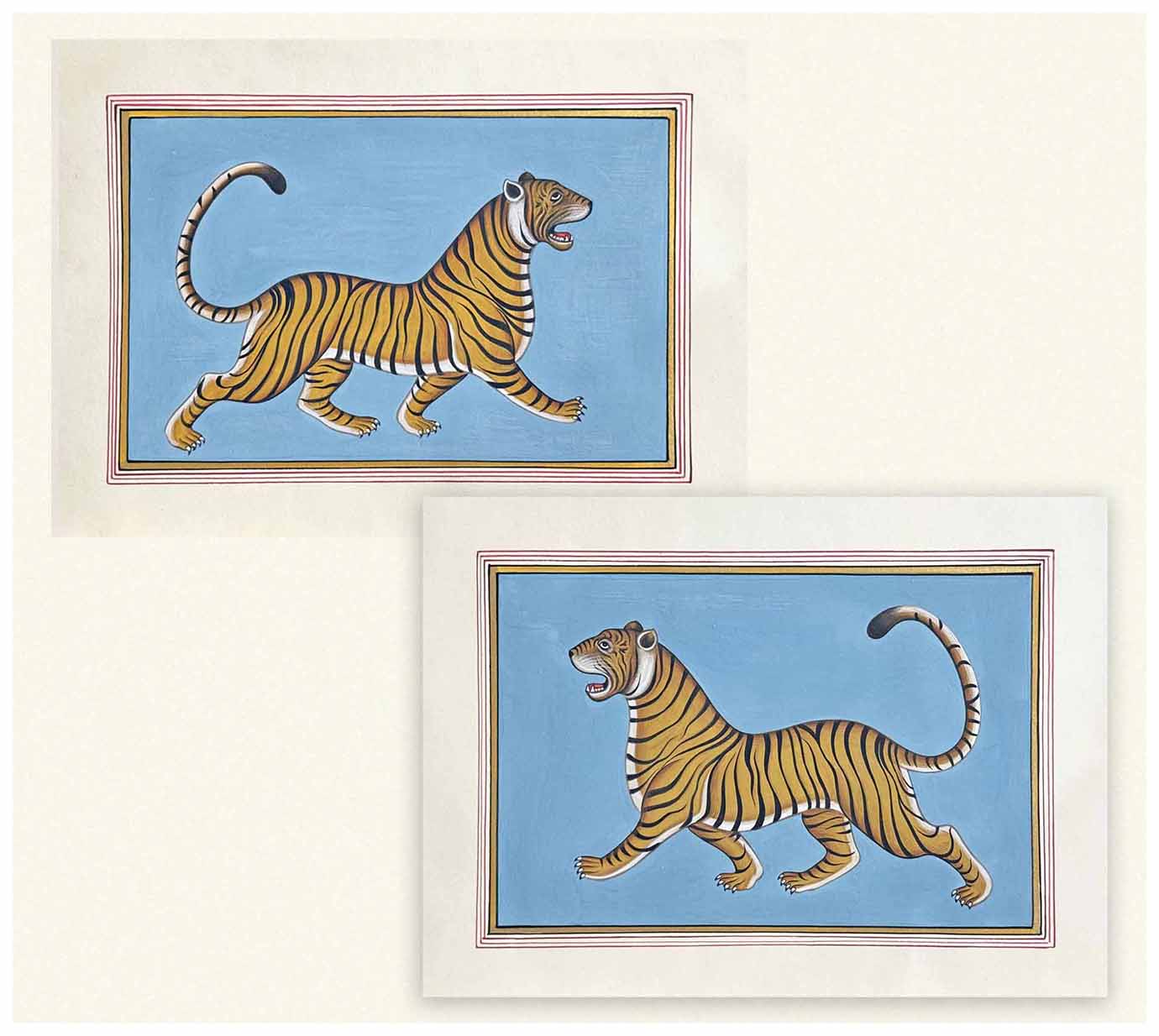 Vintage Tigers - Handmade Miniature Painting (set of 2 paintings)