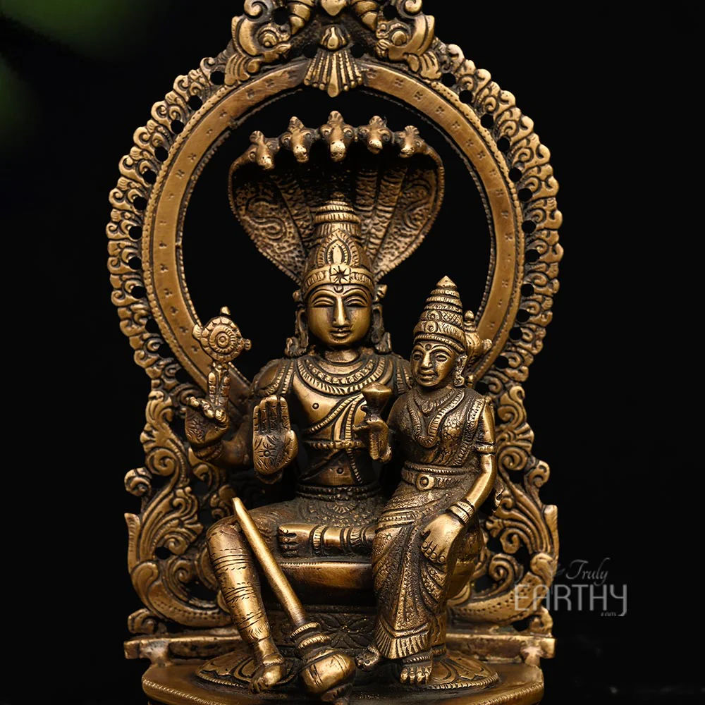 Vishnu and Lakshmi Brass Statue | Handmade Brass Idol - Image 2