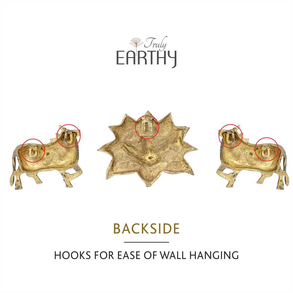 Kamdhenu Cows & Lotus - Set of 3 (Brass Wall Hanging) - Image 3